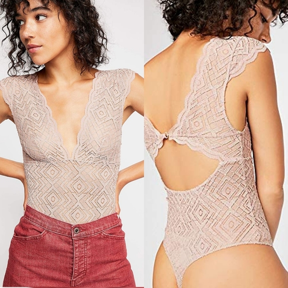 Free People Tops - Free people mauve lace thong bodysuit size medium